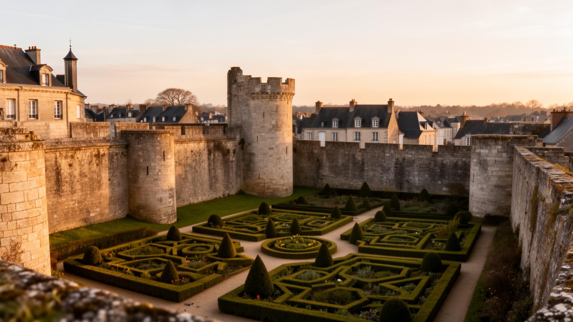 Remparts et jardins de Vannes au crépuscule